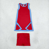 GSSO3846 girls red blue sleeveless shorts outfits yoga