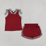 Matching Baby girls team sleeveless bow shorts outfits cotton