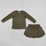 GLD1698 Baby Girls solid long sleeve pocket skirt Outfits