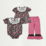 Matching Baby girls DADDY‘s girl bow camo dress romper smocked