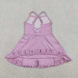 S0712 Baby girls solid purple yoga dress swimsuits