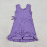 GSD3036 girls solid purple sleeveless bow floral Dress yoga