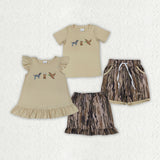 Matching  Boys girls Dog elk duck short sleeve camo shorts set outfits embroidery
