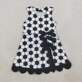GSD4102 girls soccer black white bow sleeveless scalloped dress yoga