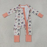 LR3078 baby girls Halloween long sleeve orange floral zipper romper