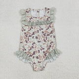 Matching Baby girls camo floral sleeveless Swimsuits