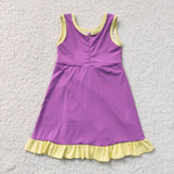 GSD4147 girls yellow purple sleeveless floral dress yoga