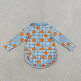 LR3201 baby boys fall pumpkin zipper plaid romper