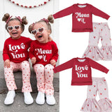 Matching girls Valentine's love long sleeve red outfits