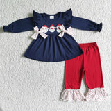 Matching Baby girls boys Christmas Santa Claus navy red clothing embroidery