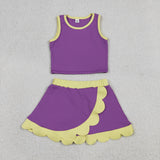 GSD4015 baby girls purple yellow sleeveless scalloped skirt Outfits yoga