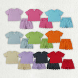 Matching Baby girls solid short sleeve scalloped shorts outfits