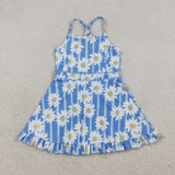 GSD2283 girls sleeveless blue sunflower Dress yoga