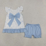 GSSO3061 girls puppy flying sleeve blue shorts outfits