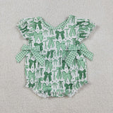 Matching Baby girls green bow romper dress long sleeves