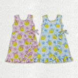 Matching Baby girls lemon blue pink checkered sleeveless dress yoga
