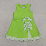 GSD3316 girls green sleeveless bow scalloped dress yoga