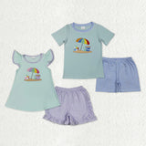 Matching Baby girls boys beach short sleeve stripe shorts outfits embroidery