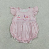 SR3825 Baby girls cherry pink flying sleeve bubble romper