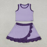 GSD4026 baby girls purple sleeveless scalloped skirt Outfits yoga