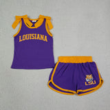GSSO3832 girls LSU purple yellow sleeveless shorts outfits