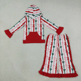 GLP3497 Girls Christmas red green bow long sleeve pant hooded outfits