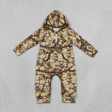 Matching Baby boys branch camo zipper hooded romper long sleeve