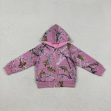 GT1591 baby girls branch leaf rose zipper hooded coat top