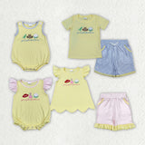 Matching  Baby boys girls friend hat yellow romper outfits embroidery