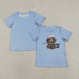 BT1765 baby boys hunting dog blue short sleeve shirt top
