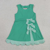 GSD3029 girls green checkered bow sleeveless Dress yoga