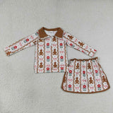 GLD1607 Girls Gingerbread flower wave zipper long sleeve skirt Outfits yoga