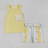 GSSO1788 girls yellow sleeveless bow short outfits