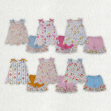 Matching Baby girls sleeveless flower short sleeve scalloped shorts outfits