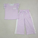 Matching Baby girls dot lace pocket flying sleeves pant outfits