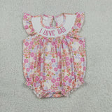 SR4142 baby girls I LOVE DAD pink flower short sleeve romper smocked