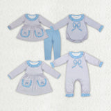 long sleeve embroidery bow kids clothing