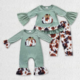 Halloween cow green pumpkin  kids clothing