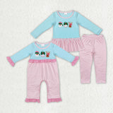 Christmas embroidery santa blue and pinl kids clothing