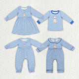Family Matching Baby girls boys puppy blue outfits embroidery clothing