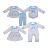 long sleeve embroidery bow kids clothing