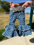 blue leopard girls jeans  no belt