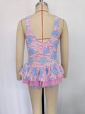 Pink bow shells one pc girls summer swimsuit