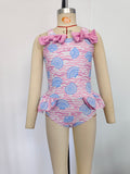 Pink bow shells one pc girls summer swimsuit