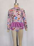 Lavender long sleeves 2 pcs singer girls swimwear