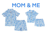 blue floral kids and adult summer pajamas