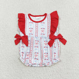 Sleeveless flag bow baby girls 4th of july romper
