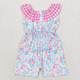 Pink plaid floral kids girls summer jumpsuit