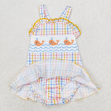 Blue yellow plaid whale baby girls summer swimsuit