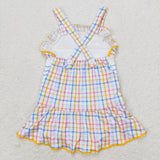 Blue yellow plaid whale baby girls summer swimsuit